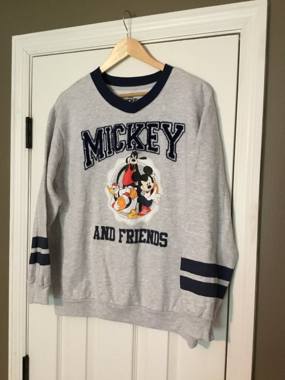 Disney - Mickey & Friends Graphic Sweatshirt Grey Varsity Pullover - Size L
